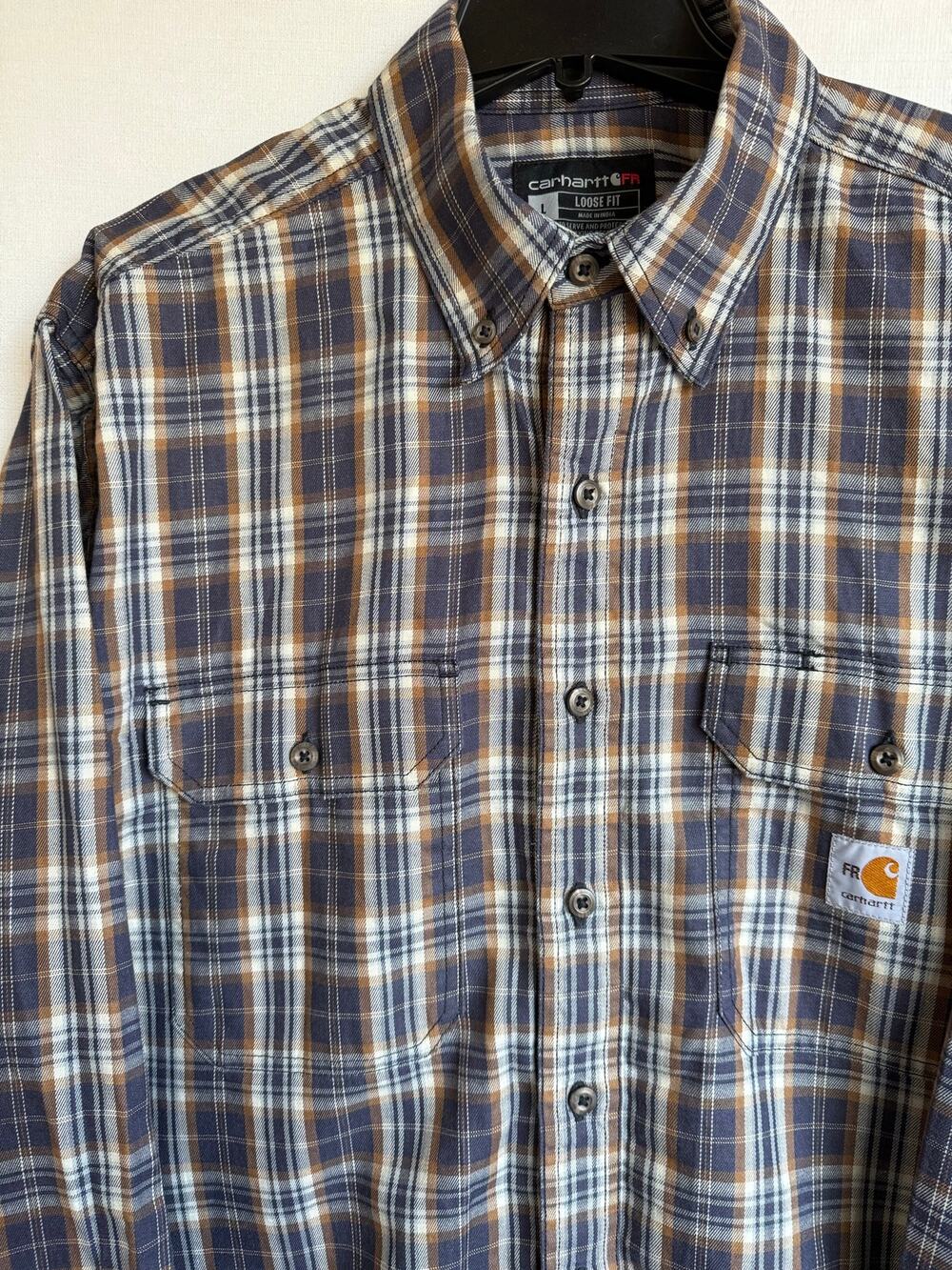Carhartt Men's Flame-Resistant (FR) Loose Fit Long Sleeve Twill Plaid Shirt.